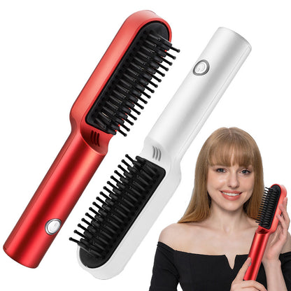 Tragbarer USB-Heißluftkamm, wiederaufladbarer professioneller Haartrockner, 2-in-1-Mini-Haarglätter, Lockenwickler, Haarstyler