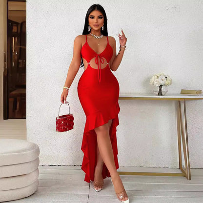 Lässiges, einfarbiges Sling-Kleid mit Schnürung und Cut-out für Damen