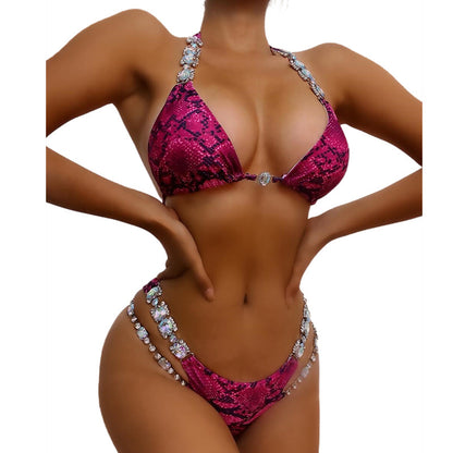 Traje de baño de playa con estampado de diamantes de cristal para vacaciones junto al mar