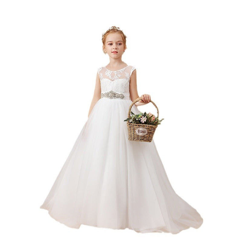 Weißes Blumenmädchen-Hochzeitskleid für Mädchen