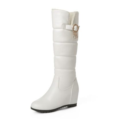 Botas de nieve de piel de cordero con punta redonda, invisibles, con diamantes de imitación y altura oculta