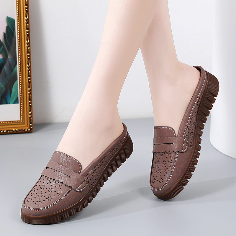 Zapatos de mujer de estilo retro con suela de tendón de res y suela plana para mujeres de mediana edad y mayores