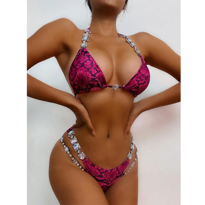 Traje de baño de playa con estampado de diamantes de cristal para vacaciones junto al mar