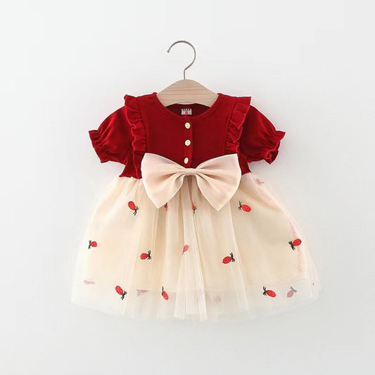 Solid Color Pineapple Mesh Stitching Dress