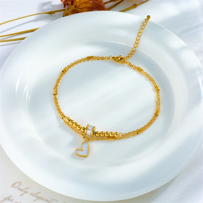 Joyería de moda Boho Classic Love Heart Ankle Chain Pulsera de cadena de doble capa Tobillera Charm Borla Cadena de pierna Cadena de pie Mujeres Accesorios de joyería de fiesta