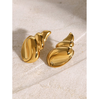 18K Gold Stainless Steel Three-dimensional Glossy Conch Earrings
