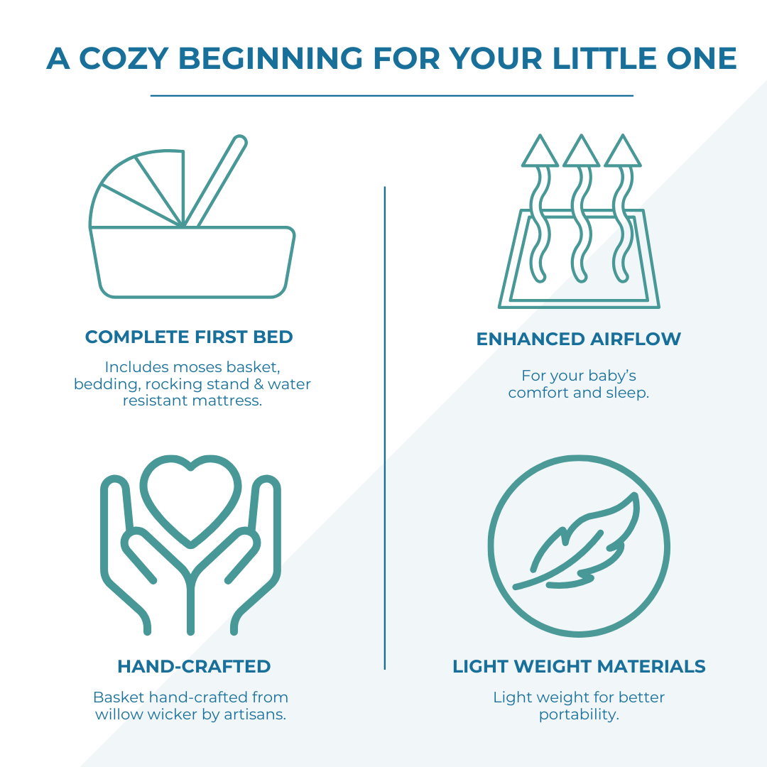 Grey Dimple White Wicker Baby Moses Basket With Stand