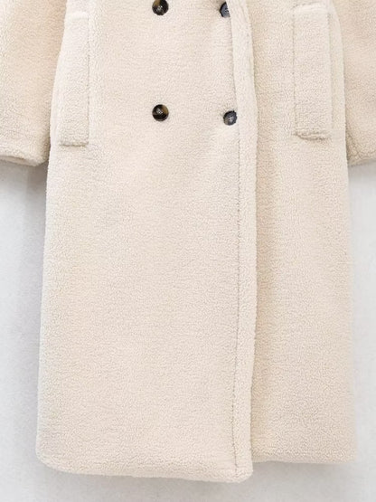 Abrigo largo de lana de cordero informal de color liso para mujer nuevo de otoño e invierno