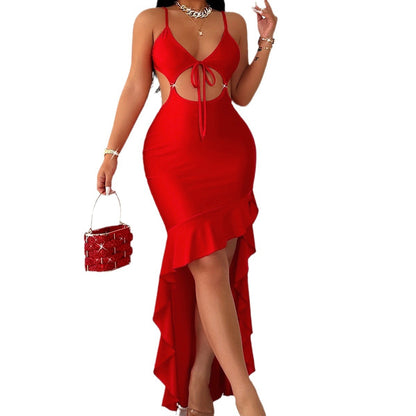 Lässiges, einfarbiges Sling-Kleid mit Schnürung und Cut-out für Damen
