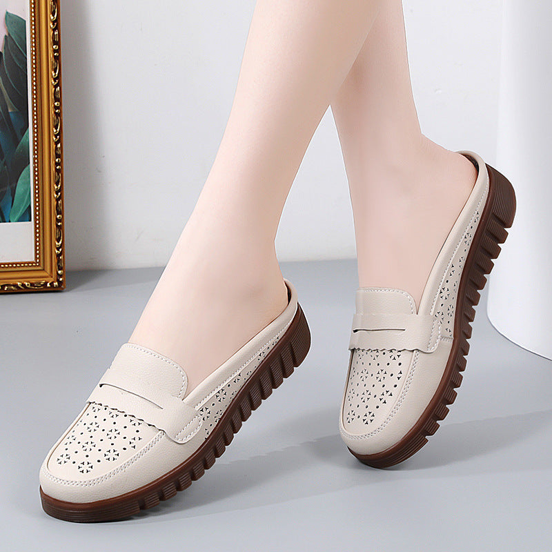 Zapatos de mujer de estilo retro con suela de tendón de res y suela plana para mujeres de mediana edad y mayores
