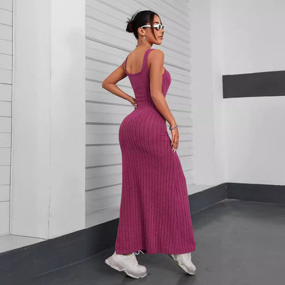 Vestido elegante ajustado sin mangas de color sólido para mujer