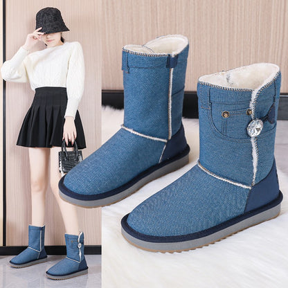 Botas de nieve vaqueras cortas de invierno para mujer