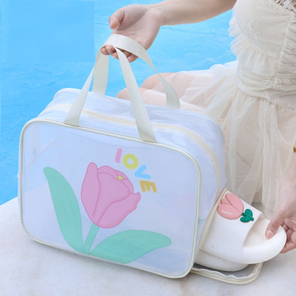 Dry Wet Separation Double-layer Transparent Pu Cosmetic Bag Portable Wash Bag