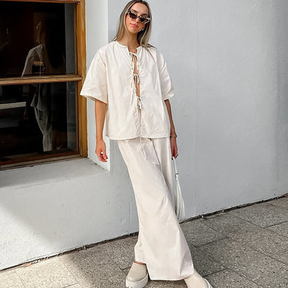 Traje de moda anudado de algodón puro Niche Albaricoque Simple