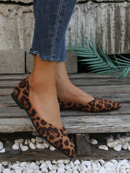 Low-cut Suede Flat Leopard Printed Pearl Plus Size Women's Shoes