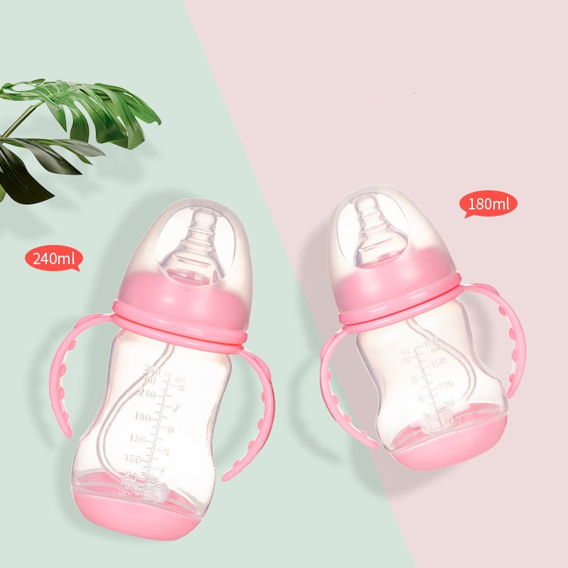 Großes Kaliber PP Babyflasche Anti-Kolik mit Griff Strohhalm Babyfütterungsflasche 180 240ML Optional Groß