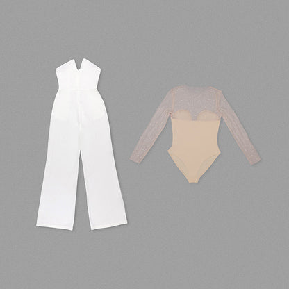 Jumpsuit mit Oberteil aus Schaumstoff und Netzstoff, lässiger Anzug