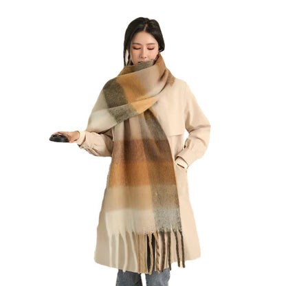 European And American Mohair Plush Warm Leisure Versatile Lattice Scarf