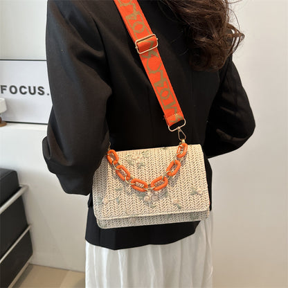 Damenmode Stroh kleine quadratische Tasche Acryl Kette