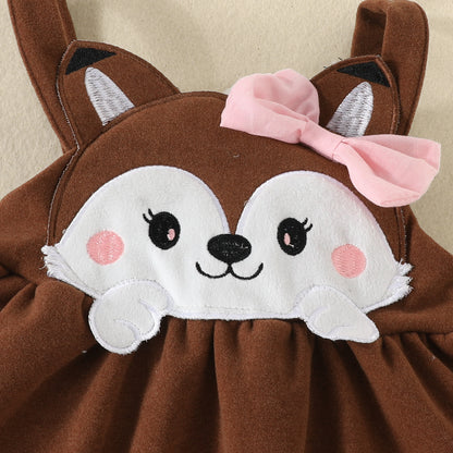 Girls' Skirt Set Love Animal Romper Embroidered Fox Suspender Skirt