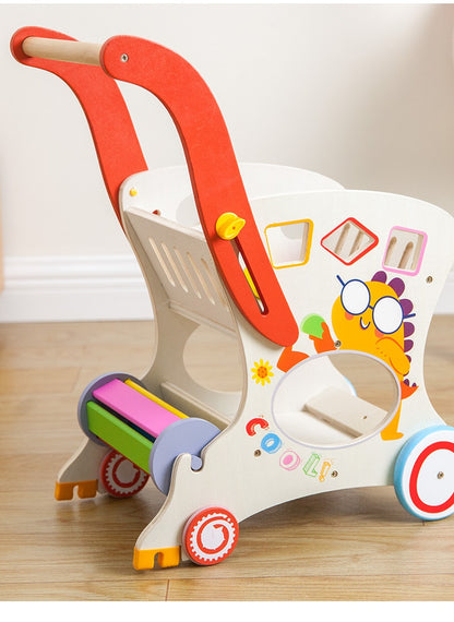 Children's Early Childhood Education Walker Trolley Baby Toddling Walk Walker Shopping Cart Wooden Toy