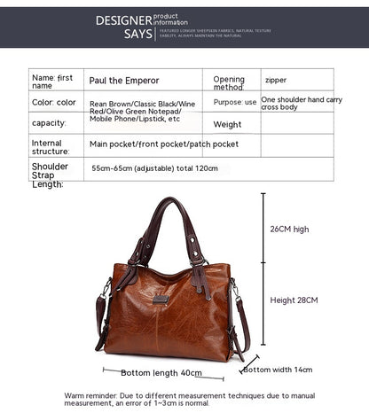 Retro Fashion Tote Casual Weiche Leder Schulter Crossbody Große Kapazität frauen Tasche