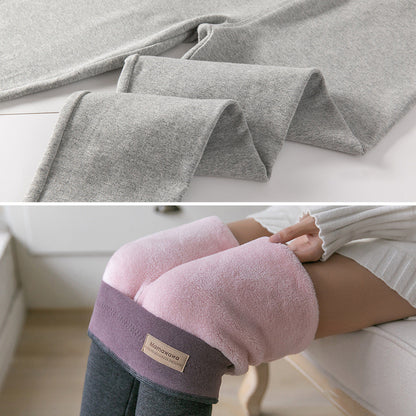 Leggings de piel de oveja extragruesa de cintura alta de color gris del noreste