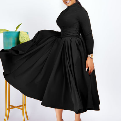 Ein elegantes plissiertes afrikanisches Übergrößen-Kleid mit großem Swingrock für den Außenhandel