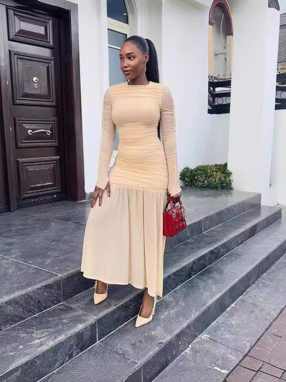 Women's Dress Round Neck Long Sleeve Slim Fit