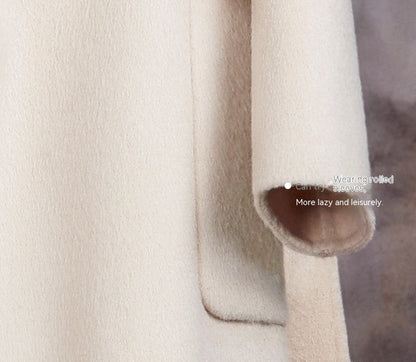 Herbst und Winter Cremeweiß Temperament Slim-Fit Wollmantel Frauen