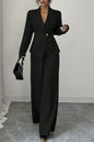 Solid-color Long-sleeve Straight-leg Pants Set For Women