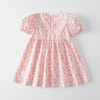 Summer Girl Floral Dress With Square Neck Embroidery