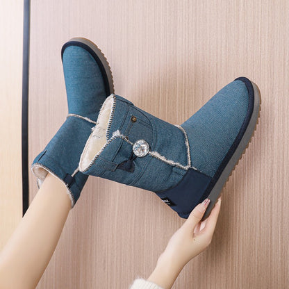 Botas de nieve vaqueras cortas de invierno para mujer