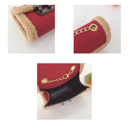 Bolso bandolera de un solo hombro para niños y niñas, portátil, de moda, de pelo de cordero