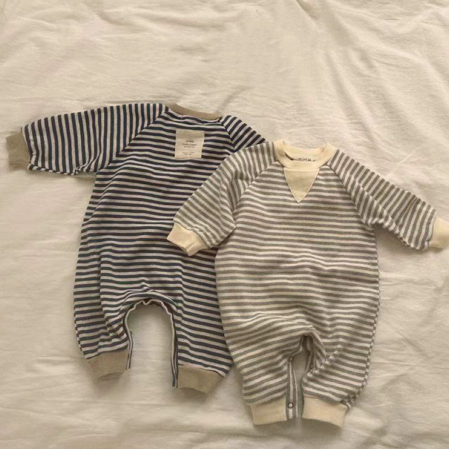 Striped Round Neck One-piece Long Sleeves Boys And Girls