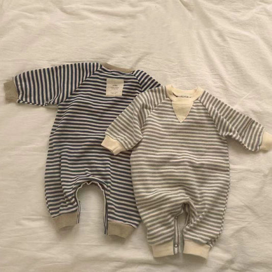 Striped Round Neck One-piece Long Sleeves Boys And Girls