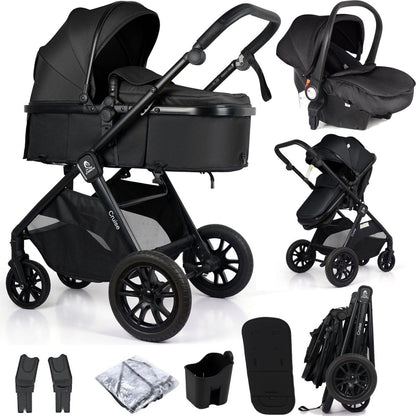 For Your Little One Cruise 3 In 1 Travel System With i-Size Car Seat - Eclipse Black (Free Cupholder / Seat Liner Included!)