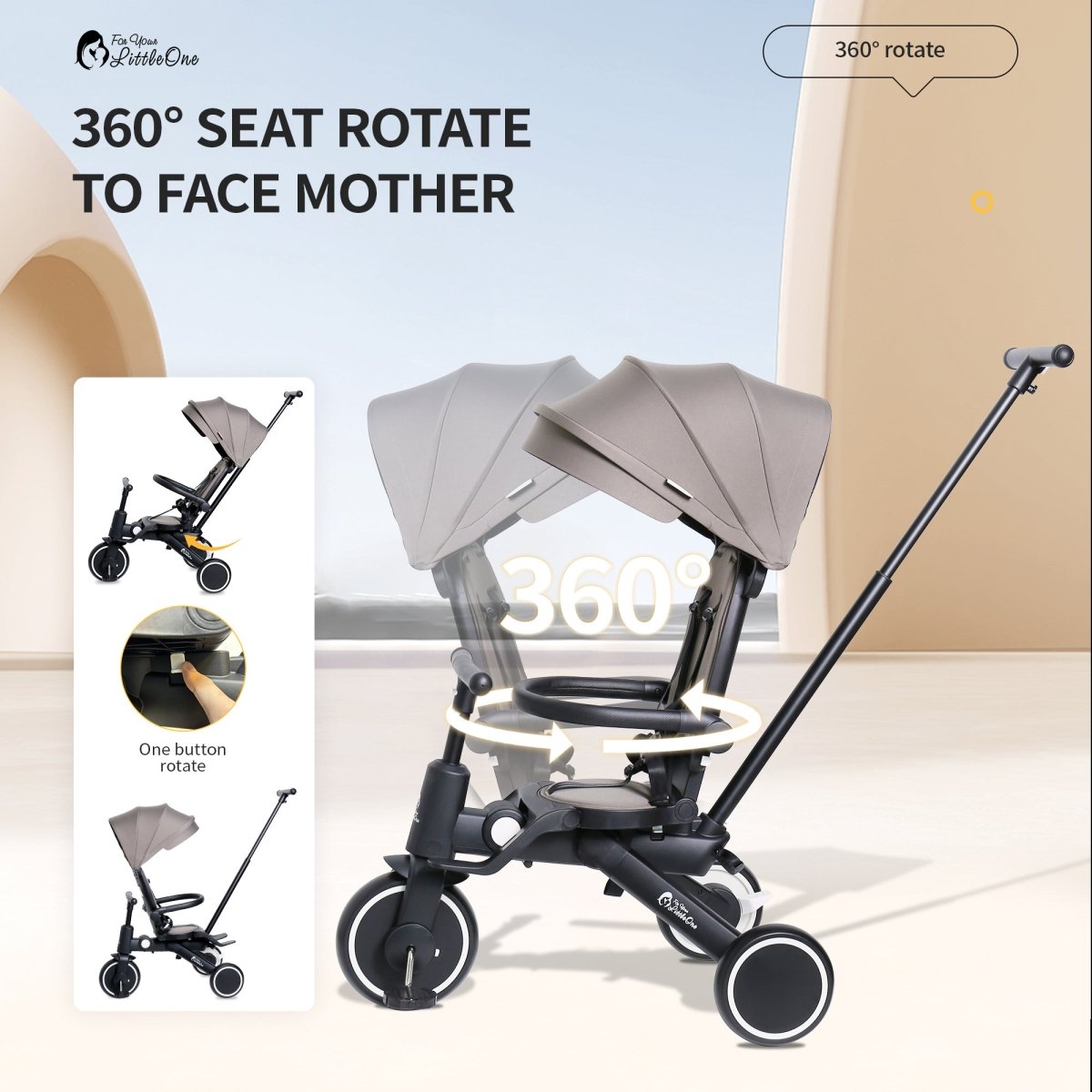 Foryourlittleone Xplor Plus 6 in 1 Foldable Trike - Grey Olive (10m-5y)