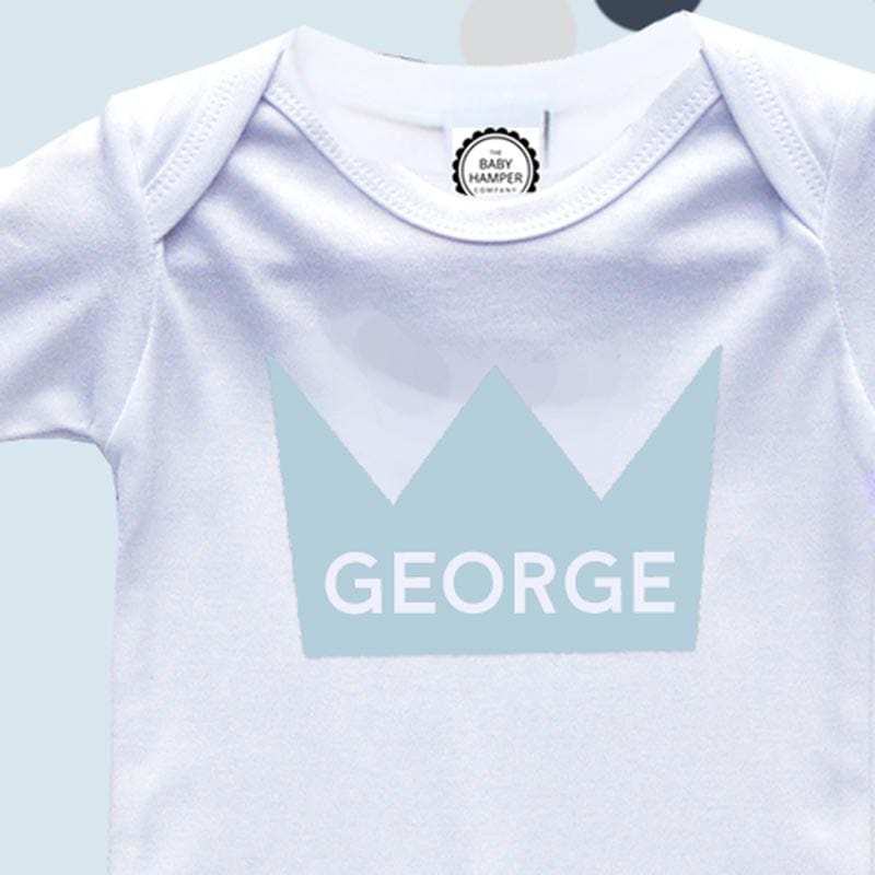 Blue Crown Baby Sleepsuit, 0-3 months - Personalise