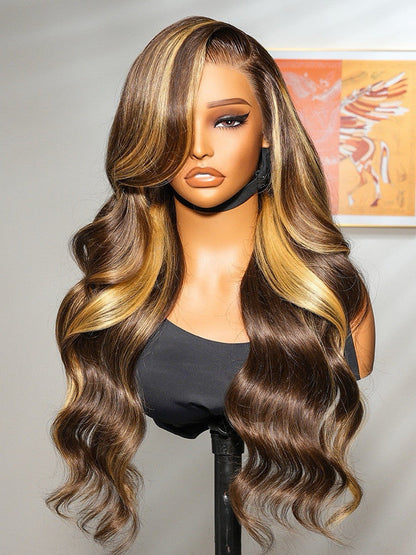 Vietnamese Human Hair Glueless Lace Front Pre Styled Honey Blonde Wavy 250% Density Wig