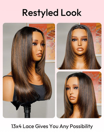 Vietnamese Human Hair Glueless Ready To Wear Layered Cut 250% Density  Highlight Wig