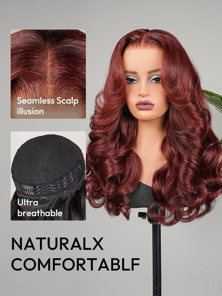 Chic Luxe Hair | Human Hair Glueless Pre Styled Cherry Cola Red Wavy 250% Density Wig | 100% Human Hair