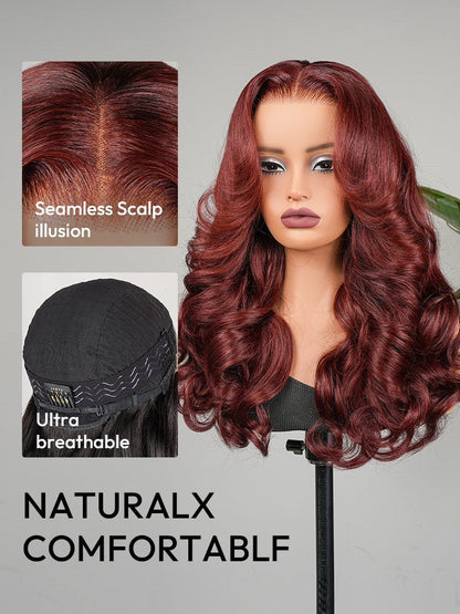 Chic Luxe Hair | Human Hair Glueless Pre Styled Cherry Cola Red Wavy 250% Density Wig | 100% Human Hair