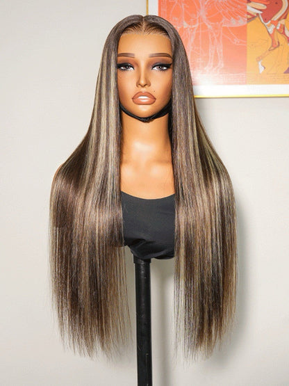 Vietnamese Human Hair Glueless Lace Front Highlight Customised Colour 250% Density Wig