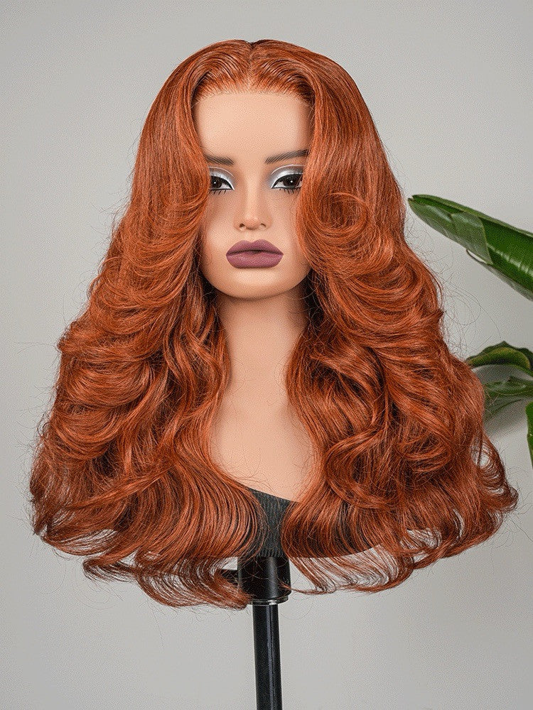 Chic Luxe Hair | Pre- Styled Glueless Ready To Wear Layered Cut 250% Density Wavy Wig Burnt Orange | 100% Human Hair