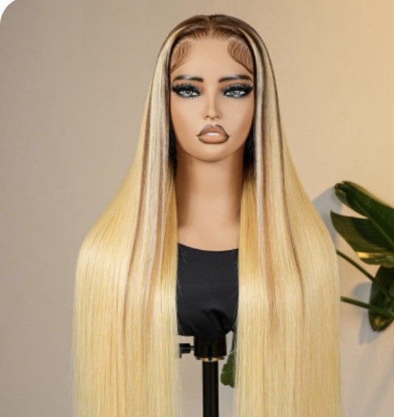 Vietnamese Human Hair Glueless Blonde Ombré Ready To  Wear 250% Full Density Straight Wig