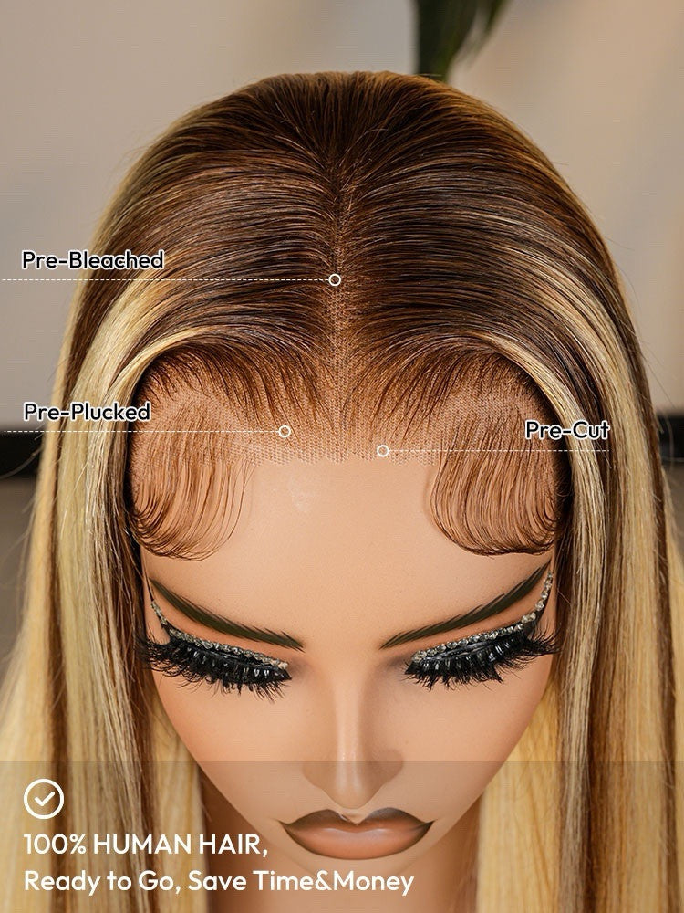 Vietnamese Human Hair Glueless Blonde Ombré Ready To  Wear 250% Full Density Straight Wig