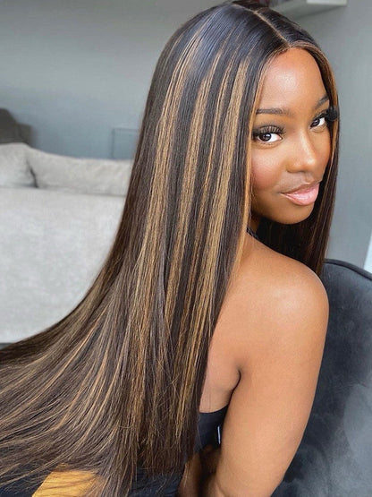 Vietnamese Human Hair Glueless Lace Front Highlight Balayage Piano 250% Density Wig