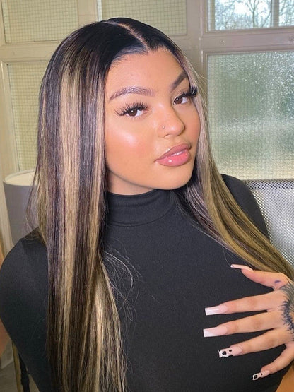 Vietnamese Human Hair Glueless Lace Front Highlight Balayage Piano 250% Density Wig