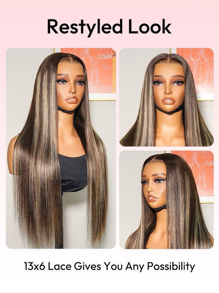 Vietnamese Human Hair Glueless Lace Front Highlight Customised Colour 250% Density Wig